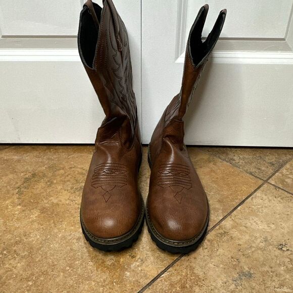 Mens Brown Fashion Western Boots Classic Embroidered Pull On Slip Resistant Cowb - Picture 9 of 9